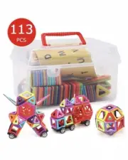 Banne Magnetic Blocks Storage Box 113 Pieces- Magnetic Tiles, Educational, Kids