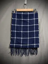 在飛比找Yahoo!奇摩拍賣優惠-muji 深藍格紋純羊毛圍巾 可水洗保暖羊毛圍巾 男女中性款