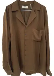 One Teaspoon Men's Faux Silk Shirt Button Front Bronze Brown Size XL