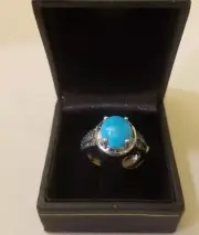 Sleeping Beauty Turquoise W/Blue Dia. 0.50ct (IR) In Platinum Over Sterling Sz-9