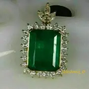 Jewelry Pendant Emerald Cut 4CT Green Emerald 14K Yellow Gold Finish