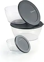 Tupperware Crystal Clear Store & Serve Collection 6 Piece Food Storage Container Set - Dishwasher Safe & BPA Free - (3 Bowls + 3 Lids)