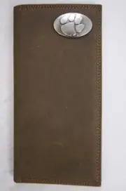 ZEP-PRO NCAA Clemson Tiger Roper CRAZY HORSE Leather Wallet BURLAP Gift Bag