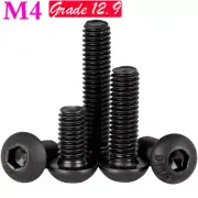 M4 High Tensile 12.9 Steel Button Head Hex Socket Cap Screws Bolts Black Oxide