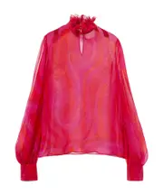 semi-sheer silk chiffon blouse IT40,IT42 Bright red/fuchsia/bright orange/bright pink