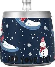 Christmas Blue Snowman Sledding Stainless Steel Cigarette Ashtray with Lid for Home Office Indoor Outdoor, Portable Non-slip Ash Tray Outdoors for Cool Patio Decor