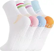 [Utensilsto] 4 Pairs of Stopper Socks Women's Yoga Socks 37-41 Non-Slip Pilates Socks Non-Slip Sports Socks Women for Home Rehabilitation Dance Workout, Pink, blue, yellow, white, 5-8 US