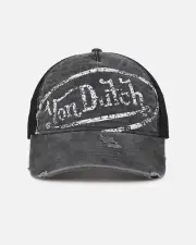 [VON DUTCH] Von Dutch Unisex Trucker Snapback Hat Washed Grey - Size ONE ONE Washed Grey