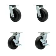 6 Inch Polyolefin Swivel Caster Set with Roller Bearings 2 Brakes Service Caster