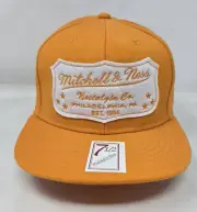 NWT Mitchell & Ness Script Logo Fitted Size 7 1/2 Hat Cap Orange And White 7.5