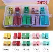 20Pc Mini Square Fuse 20A-60A AMP Car Fuse with Plastic Box Assortment Auto Fuse