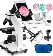 2000x Moving Ruler Compound Microscope for Students LED Phone Adapter Prepared
