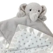 Hallmark Baby Elephant Security Blanket Grey Plush Satin Trim Polka Dot Lining