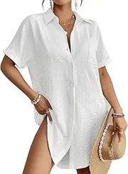 [Bsubseach] Women Swimsuit Coverup Shirt Dress Button Down Bathing Suit Cover Up Beachwear