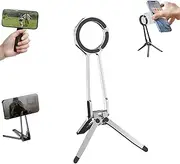 Multi Angle Tri Fold Cell Phone Holder, 360° Rotating Magnetic Phone Stand, Magnetic Phones Tripod Stand, Handheld Phones Grip, Suitable for Self Media Videos, Travel Photography (Silvery)