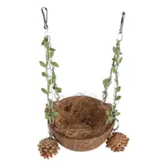Coconut Birdhouse Swing Hammock Toy for Birds Natural Wooden Nest for Parrots