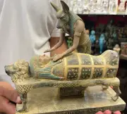 Handmade Anubis Statue mummifying King Tutankhamun From Lime Stone