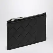 [Bottega Veneta] Black leather card case with intrecciato pattern One size Black