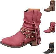[Generic] Women's Wedge Ankle Boots Braided Fringe Strap Western Heeled Fall Boots Dress Ankle Booties For Women Ladies