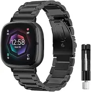 [METEQI] Stainless Steel Wrist Watch Band Metal Replacement Straps Compatible With Fitbit Versa 3/Sense