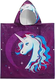 KAKU NANU Hooded Poncho Towels for Kids Beach Swimming Poncho Pink Unicorn Hooded Robe Girl Beach Poncho Purple 2 3 4 5 6 Years