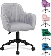 [ALFORDSON] Linen Office Chair Swivel Fabric Armchair Computer Desk Chair Modern Home Office Chair Height Adjustable Mid-Back Task Chair for Kid Adult Study Work,Living Room, Bedroom (Alvis Light Grey)
