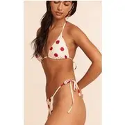 Red Polka Dot Triangle Bikini Top, Red