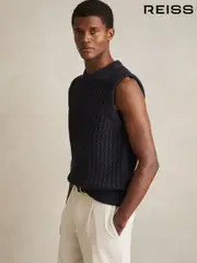 Reiss Navy Bryant Cotton-Blend Crochet Vest (F27956) | $225