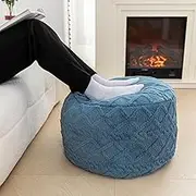 Pouf Ottoman Unstuffed Round Foot Rest Poof Ottoman No Filler Floor Foot Stool Pouf Bean Bag Cover with Storage for Living Room Bedroom Blue Gray Pouf No Filler
