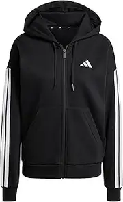 [adidas] Sportswear Essentials 3-Stripes Women's Full-Zip Fleece Hoodie, Black/White