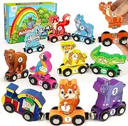 [Vanmor] Wooden Train Set with Animal Toys, Snap-Connection Animal Train, Matching and Magnetic Number Trains Learning Toys, Fine Motor Skill Educational Toy Gift Aged 3 4 5 Years Old Kids
