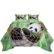 Cute Hammock Panda and Green Bamboo Leaves Coverlet