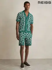 Reiss Green/White Vounder Abstract-Pattern Towelling Shorts (AR9583) | $225