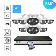 ZOSI 8X 5MP PoE Security Camera System H.265+ 16CH 4K NVR 4TB HDD 24/7 Record