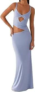 [DSORVICD] Women Sexy Spaghetti Strap Bodycon Dress Y2k Sleeveless Cut Out Vneck Maxi Dress Solid Color Hollowed Cocktail Dress