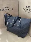 NWT Coach F79609 Gallery Tote Shoulder Bag Brown/Black Signature Canvas Leather