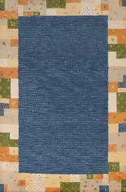 Bordered Artisan-crafted Blue Gabbeh Rug Wool Hand-tufted Carpet 5x8 ft