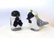 Chickadee Bird Cake Topper Bride Groom Love Wedding Engagement Carve Wood Statue