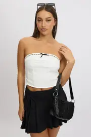 White Trimmed Tube Top - Size 14L, Women's Top
