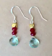 STERLING SILVER RED GARNET AQUAMARINE BRIOLETTES SUNDANCE CHARM EARRINGS JEWELRY