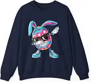 [Generic] Dabbing Easter Egg Boys Girls Hunter Bunny Ears Sweatshirt for Adults Crew Neck Long Sleeve Pullover