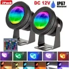 2X RGB 10W LED Underwater Flood Light Garden Spotlight Lamp DC12V Remote Control