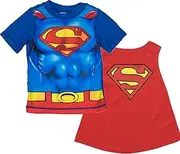 [WARNER BROS] Batman Superman Boys' Swim Rash Guard T-Shirt & Towel Cape Set
