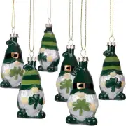 6 Pcs St. Patrick's Day Glass Gnomes Ornaments- Irish Gnome Elf Shamrock