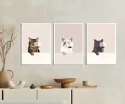 [Namly Design] Poster - Cats with a glass of wine / Set of 3