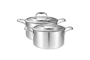 SOGA 2X 28cm Stainless Steel Soup Pot Stock Cooking Stockpot Heavy Duty Thick Bottom with Glass Lid