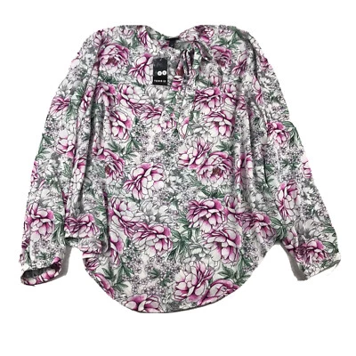 Torrid Shirt Women 1X Pink Floral Keyhole Neck Bow Tie Lightweight Flowy Top NWT