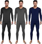 [Patelai] 3 Set Men Thermal Underwear Winter Warm V Neck Fleece Lined Base Layer Set Thermal Set for Cold Weather