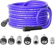Pressure Washer Hose 50FT 1/4'', Kink Resistant M22 14mm Pressure Washer Hose to 3/8'' Quick Connect Couplers for Replacement, Hose for Pressure Washer 3600 PSI,7 Stainless Steel Accessories