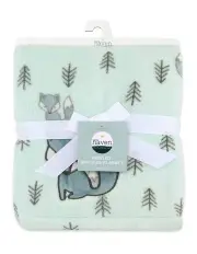 [The Peanutshell] Little Haven Applique Fox Gentle Baby Blanket 101cm in Green